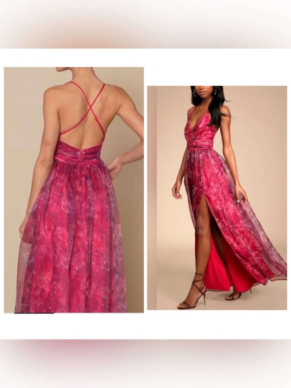 Lulus Romance That Wows Magenta Floral Print Organza Maxi Dress. - Picture 2 of 14